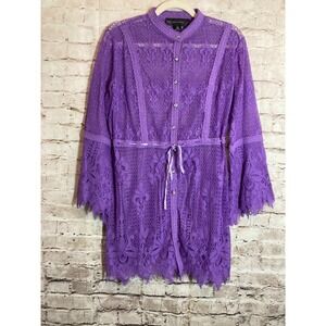 Colleen Lopez Top Petite Medium Lavender Purple All Over Lace Romantic Feminine